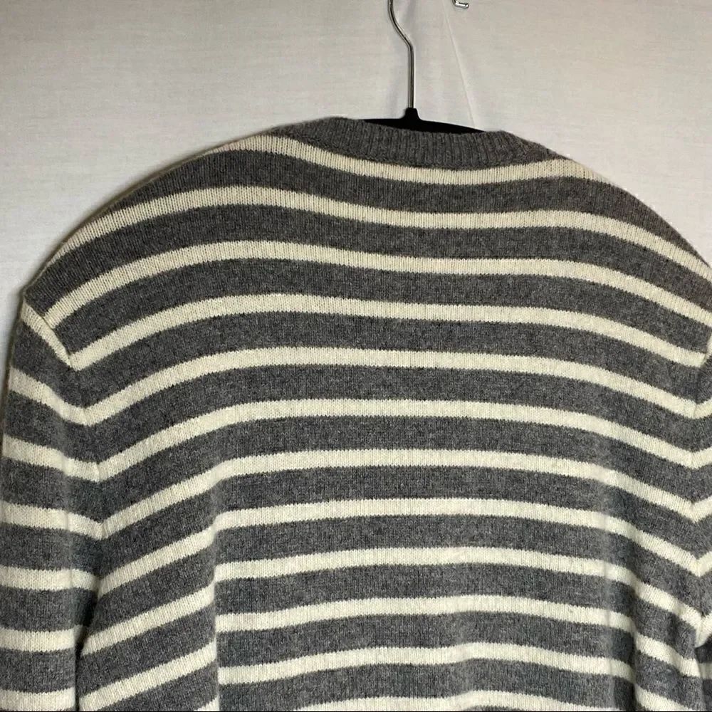 J. Crew Factory gray and white striped lambs wool sweater size L - Picture 8 of 14